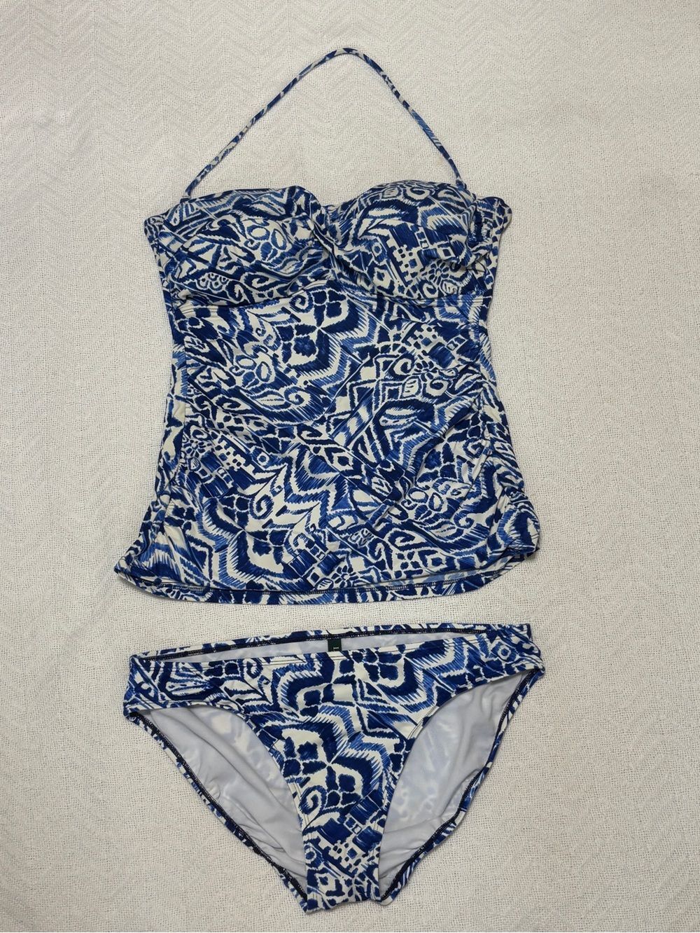 Lauren Ralph Lauren Tribal Ikat Twist Halter Tankini 2pc Swimsuit Blue White 12